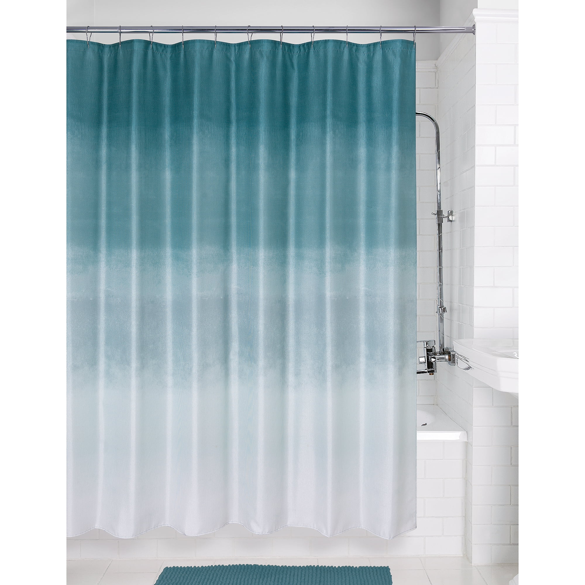 Metallic Ombre Glimmer Teal Polyester, Dark Blue And Teal Shower Curtain
