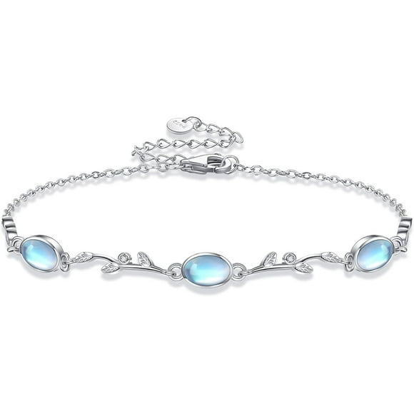 Sterling Silver Leaf Moonstone Bracelet - Moonstone Jewelry for Women