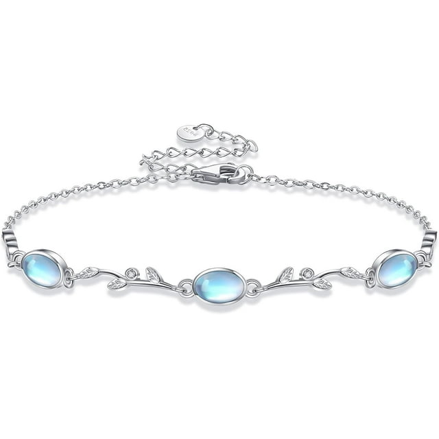 Sterling Silver Leaf Moonstone Bracelet - Moonstone Jewelry for Women
