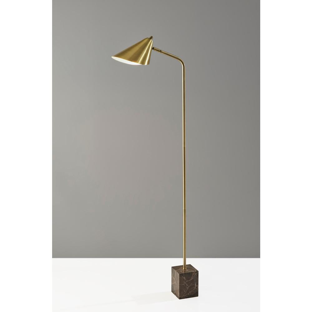 Adesso Hawthorne Floor Lamp, Antique Brass, Electronic, Metal Shade