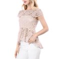 thumbnail image 5 of Allegra K Women's Round Neck Cap Sleeves High Low Hem Lace A Line Peplum Blouse, 5 of 7