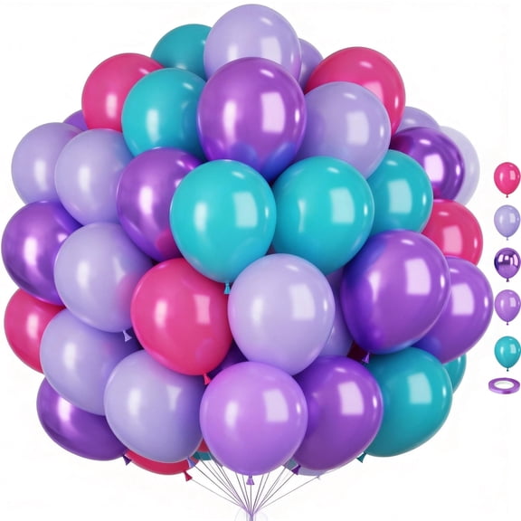 12Inches Purple Teal Latex Balloon Purple Metallic Balloons, Rose Red Teal Blue Purple Balloons Sets for Girls Women Theme Birthday Baby Shower Wedding Party Decorations