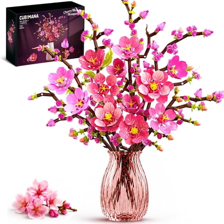 TERRAMUS Cherry Blossom Flower Bouquet Building Set, 1108 Pcs Pink Botanical Collection Plant Blocks Craft Kit for Home Decor Toy for Age 12+