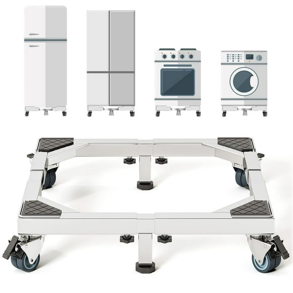 Chinchilla Heavy Duty All Stainless Steel Mobile Fridge Stand Base Washing Machine Stand With Wheels Adjustable Furniture Dolly For Washer Refrigerator And Dryer(Large