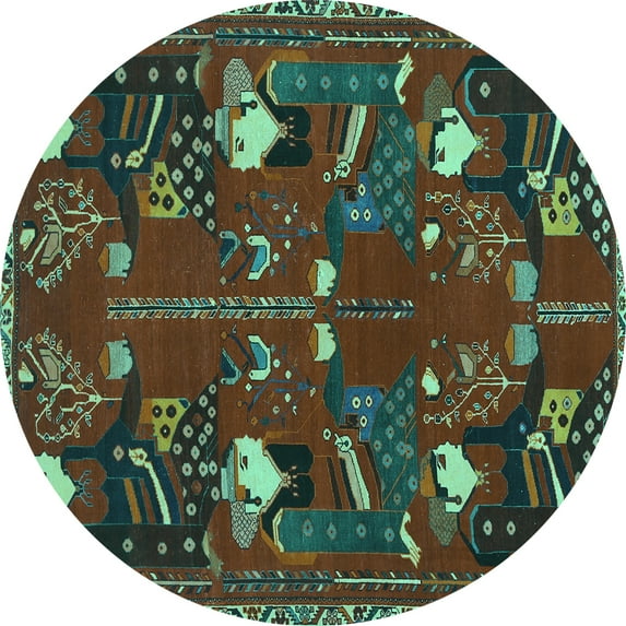 Ahgly Company Indoor Round Persian Turquoise Blue Traditional Area Rugs, 3' Round