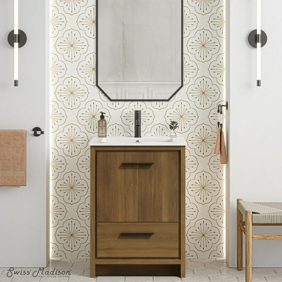 Virage 24" Freestanding Bathroom Vanity in Brown Oak with Sink Top