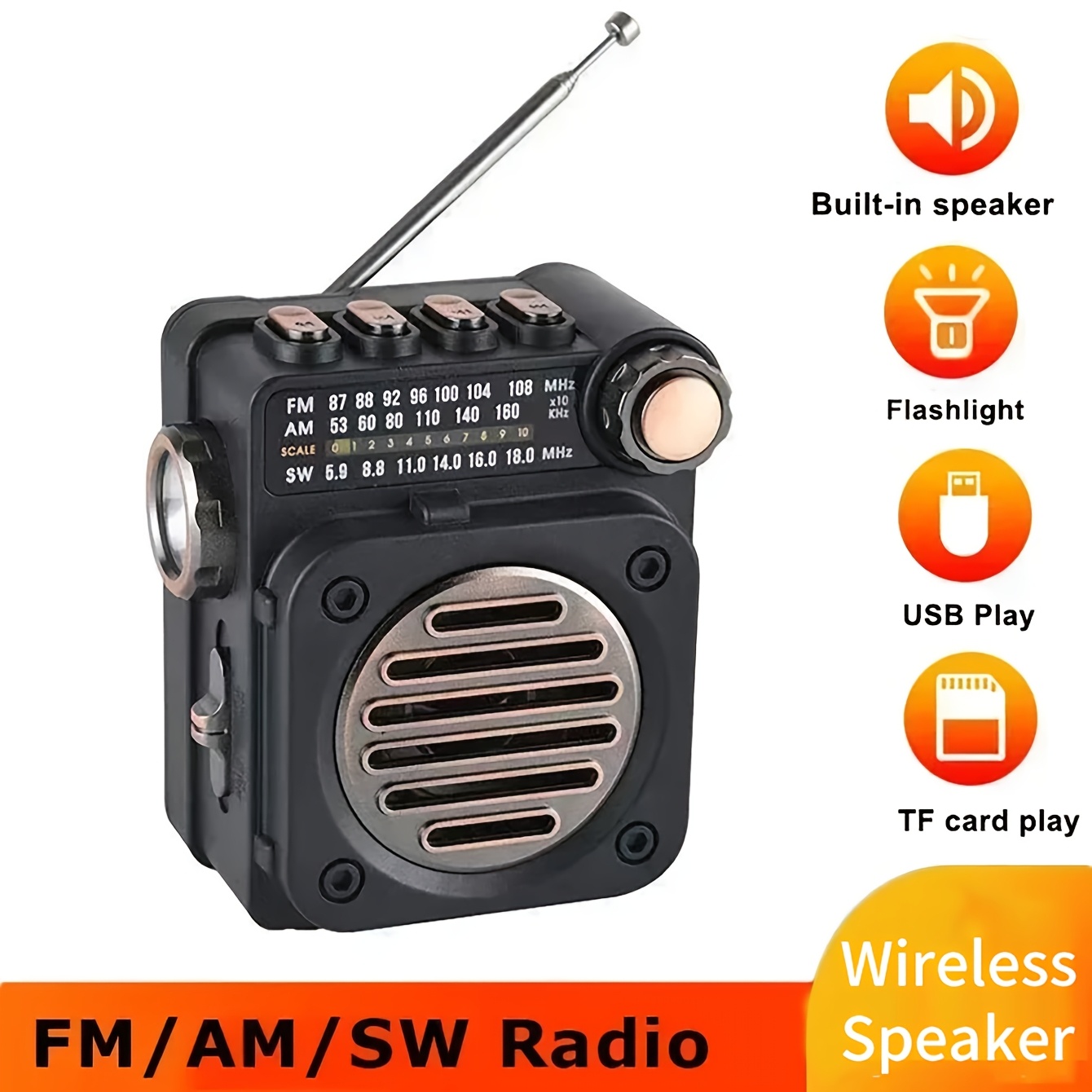 Imego Mini Portable Radio with Bluetooth 5.0 and LED Flashlight photo 6