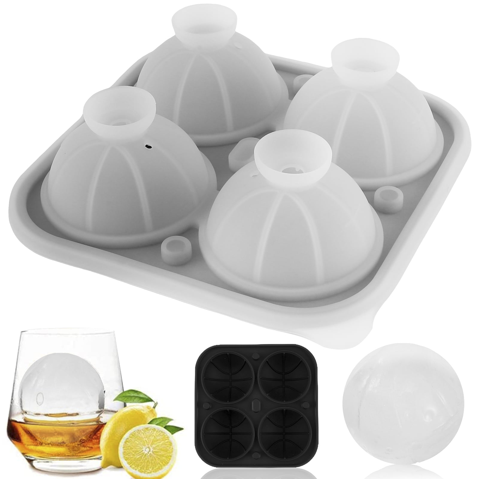 Kernelly 4pcs Sphere Ice Molds - 3 inch Large Ice Balls,Food Grade Silicone Ice Mold,DIY Ice Grid Spherical Ice Cubes Maker,Ice Box,Make Ice Ball for Whiskey