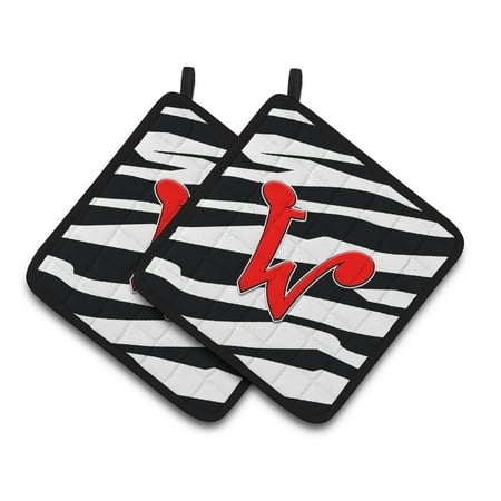 Zebra Post - Monogram Initial W Zebra Red Pair of Pot Holders
