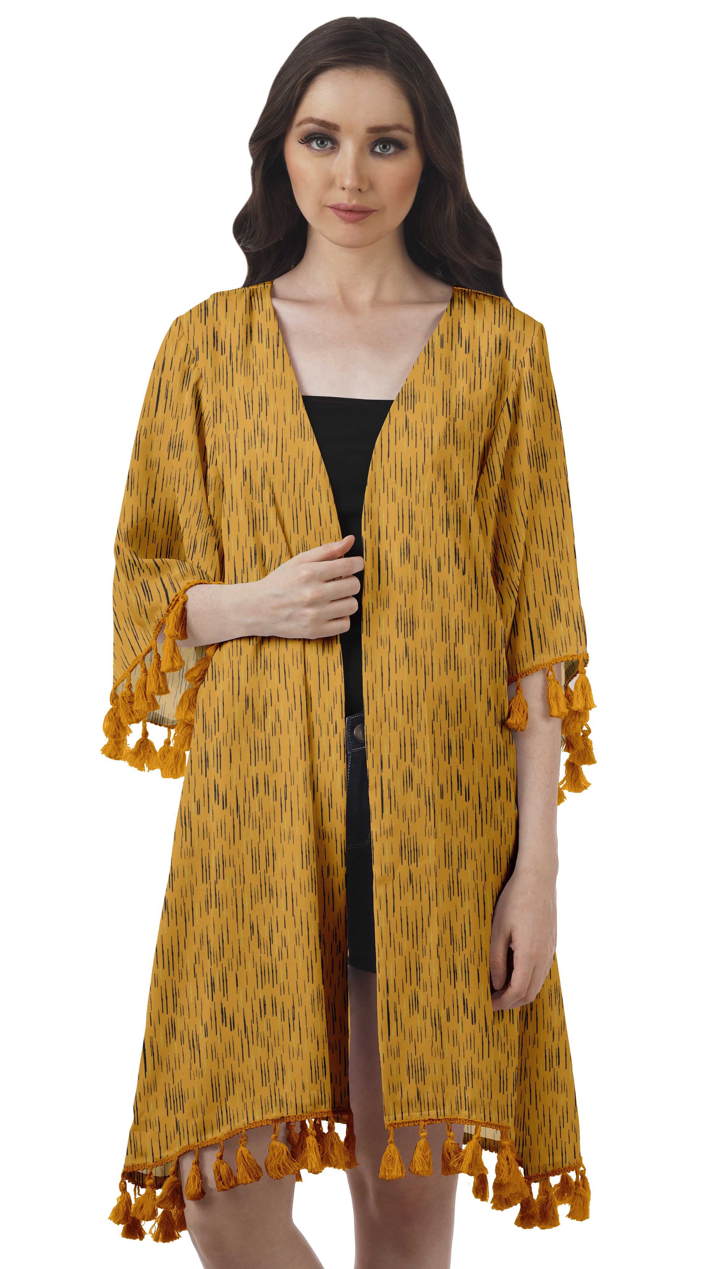 Moomaya Gilet Imprimé à Ouverture Frontale Manches 3/4 Georgette Couverture de Plage pour Femmes