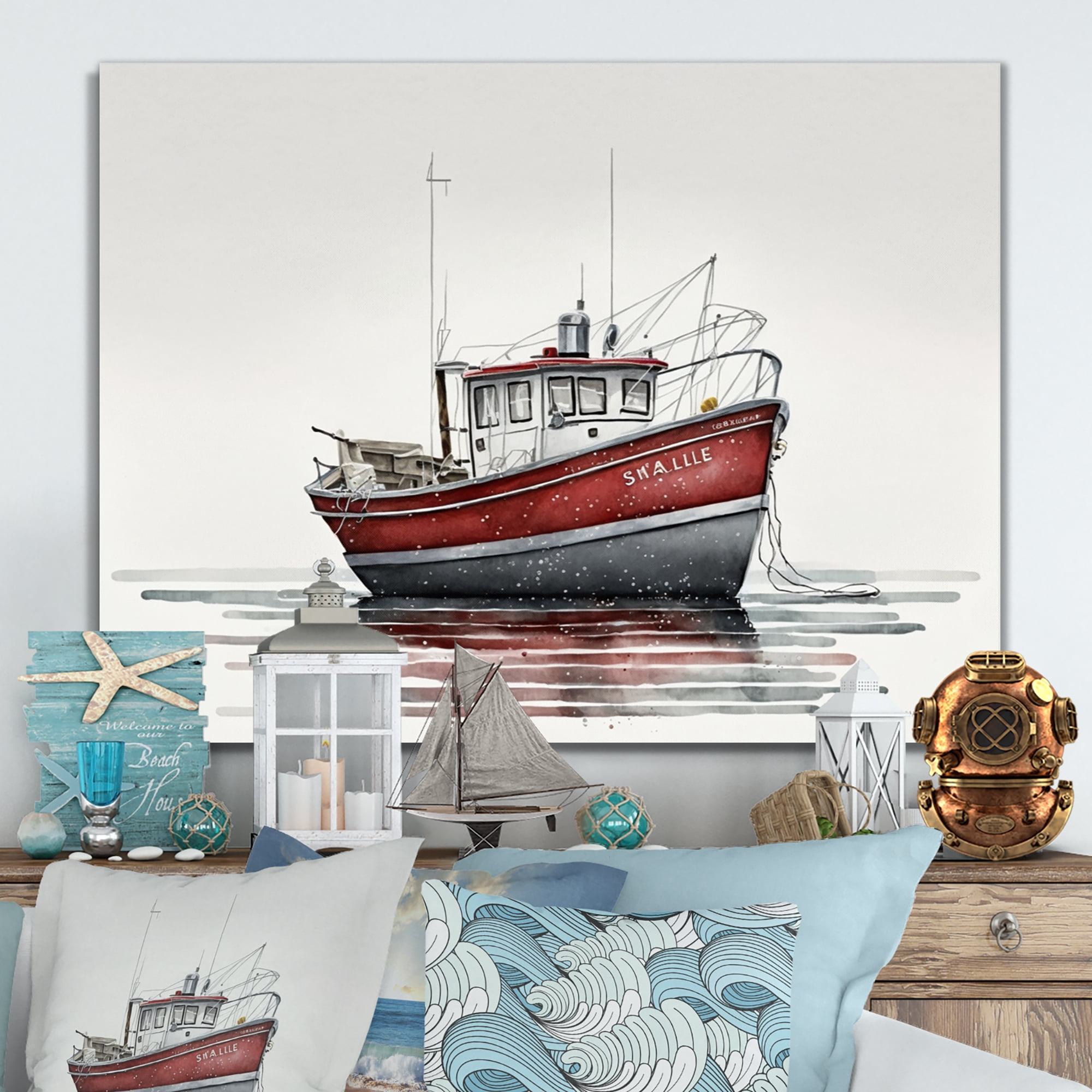 Designart Fisherman'S Boat In The Snow II Canvas Wall Art