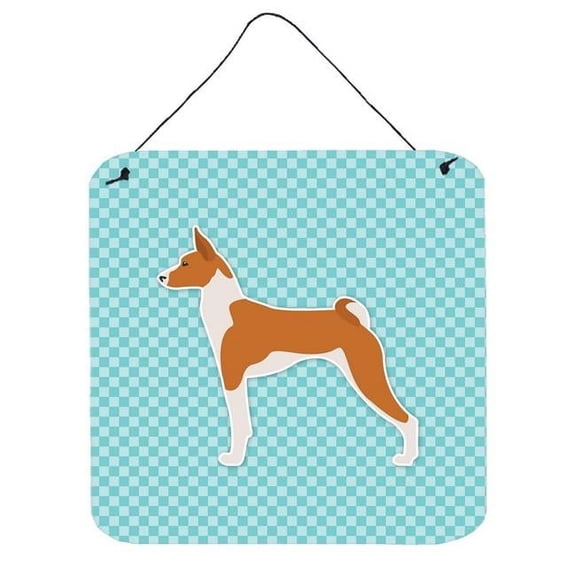 Basenji Checkerboard Blue Wall or Door Hanging Prints