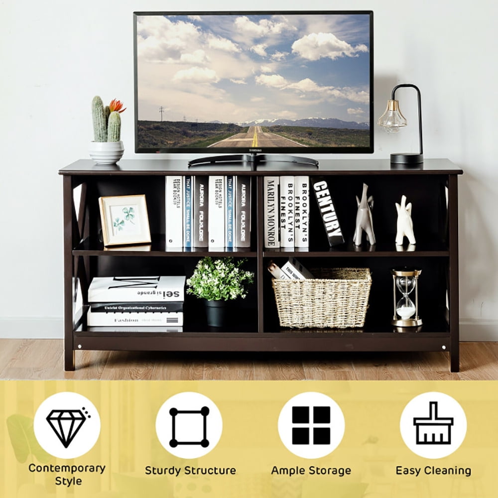 Finihen TV Stand, TV Cabinet, Wooden TV Stand Entertainment for TVs up to 55 Inch with X-Shaped Frame, Media Entertainment Center with Storage, for Living Room, Bedroom, Brown