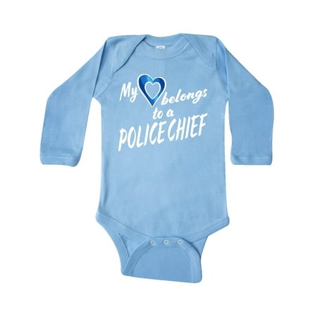 

Inktastic My Heart Belongs to a Police Chief with Blue Heart Gift Baby Boy or Baby Girl Long Sleeve Bodysuit