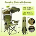 thumbnail image 3 of DKMOCO 2 Pack Camping Chairs with Canopy, Outdoor Folding Chairs with Adjustable Sun Shade, Cup Holder, Side Pocket, Heavy Duty Portable Lawn Chairs for Adults, Green, 3 of 8