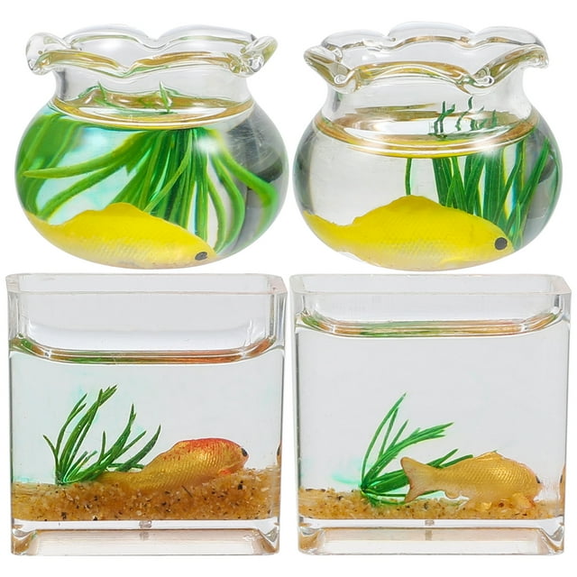 MasteelfCA 4 Pcs Petits Jouets Bols à Poissons Bol à Poissons en Verre Bol à Poissons Rouges pour 1:12 Micro Paysage Déco de Micro Maison