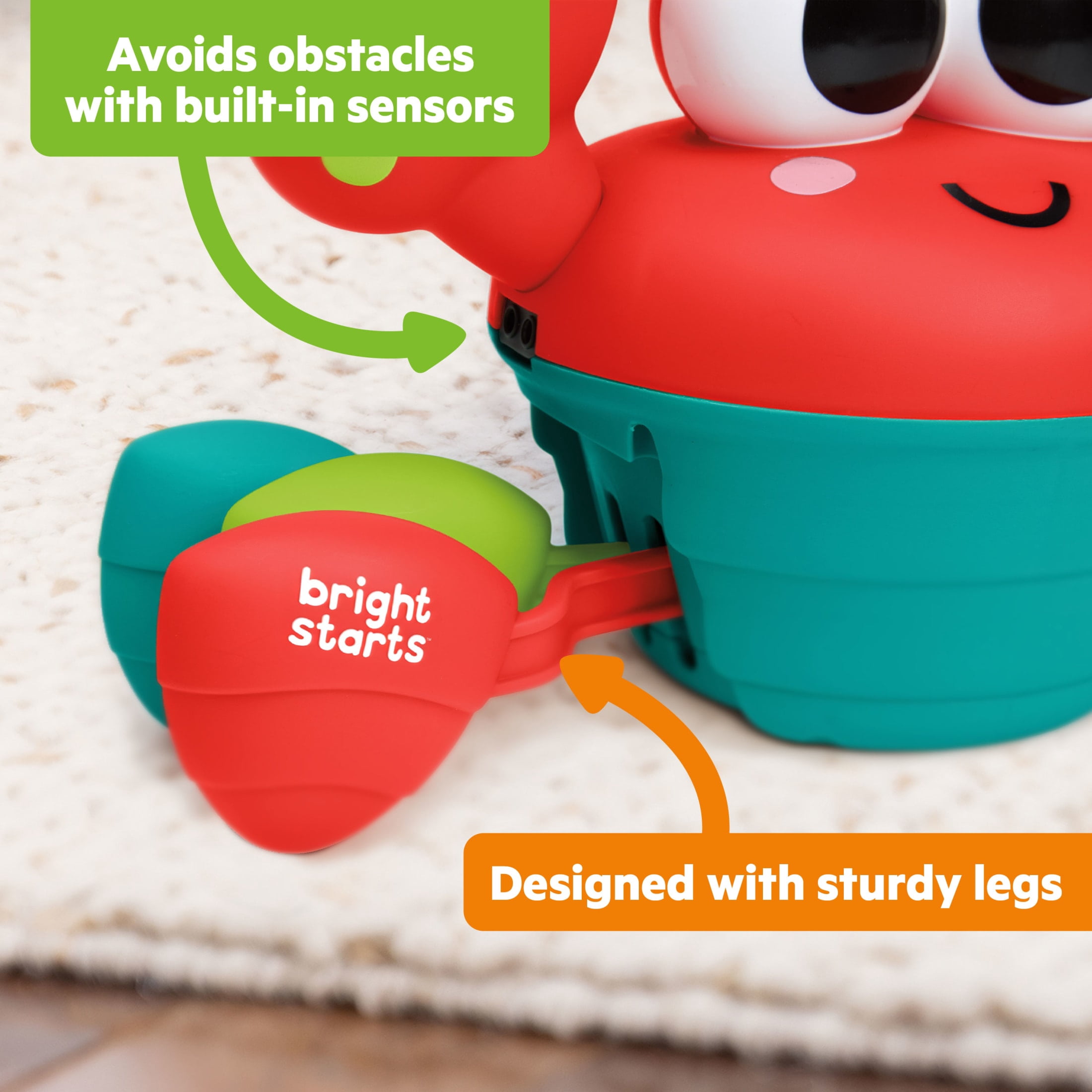 Bright Starts Rockin’ Crawling Crab Interactive Musical Baby Toy, Red, Unisex, Infant