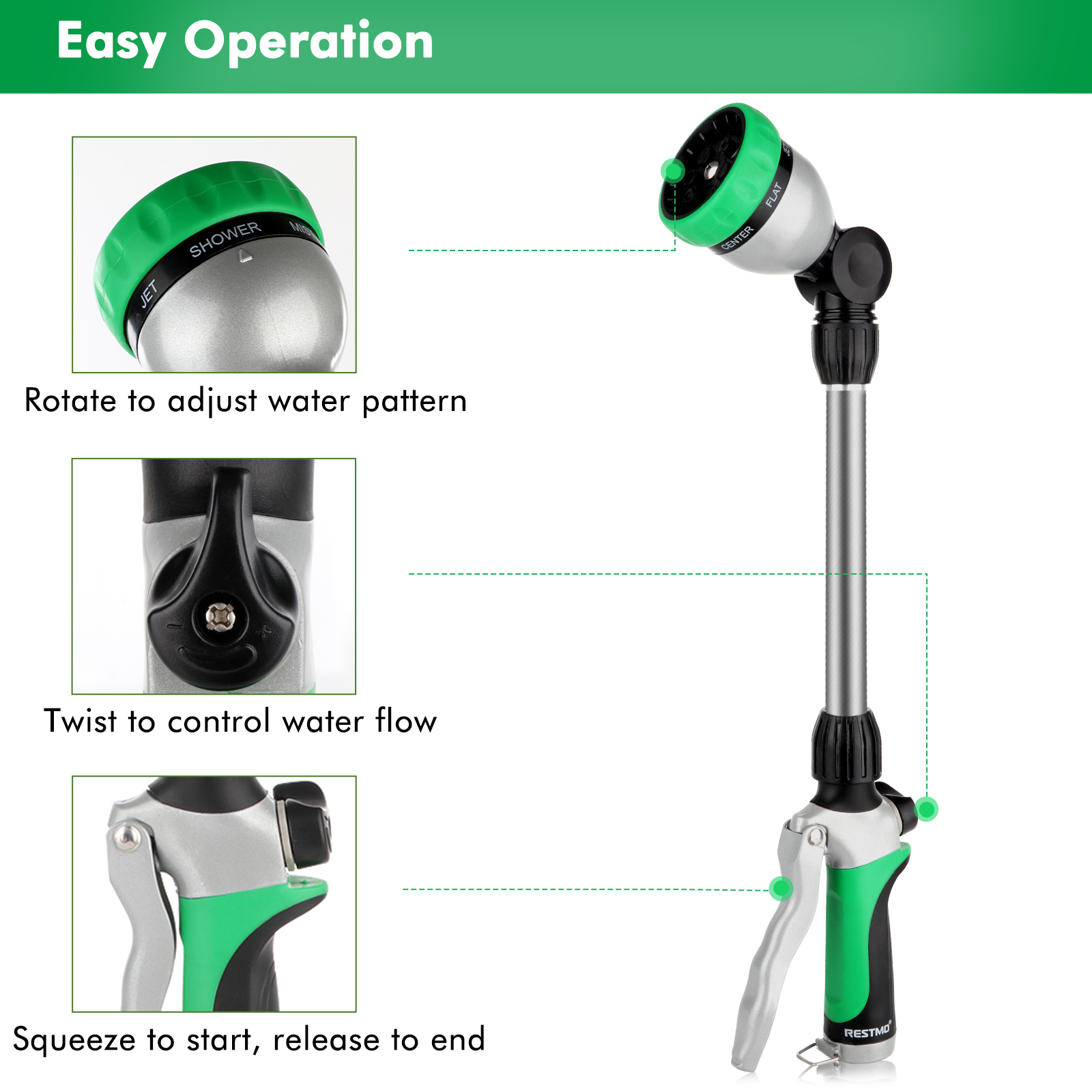 Restmo Metal Watering Wand 16-Inch with 7 Spray Patterns photo 8