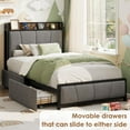 thumbnail image 4 of Twin-XL Size Bed Frame with 2 Storage Drawers and Charging Station, Rustic Linen Upholstered Platform Bedframe with Storage Headboard, No Box Spring Needed, Easy Assembly, Noise Free, Grey, 4 of 7