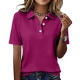 thumbnail image 2 of Polo Shirts for Women Short Sleeve 3 Button Collared Golf Tee Cotton Business Casual Summer Work Tops Pink 2XL, 2 of 5