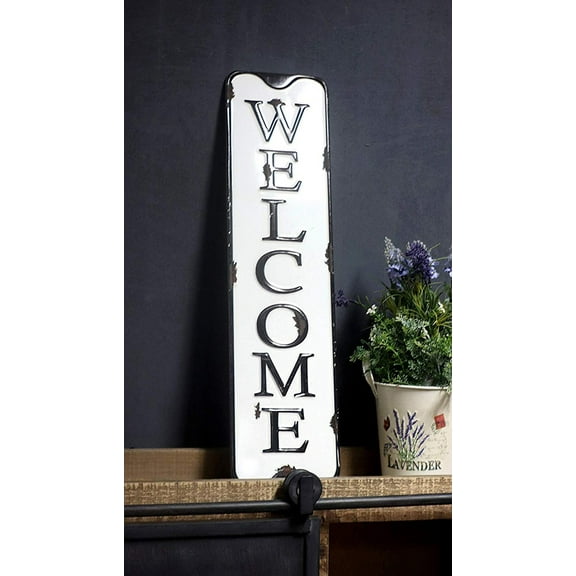 Parisloft Embossed Metal Welcome Sign, Farmhouse Rustic Wall Decor, White&Black, 21.75"H