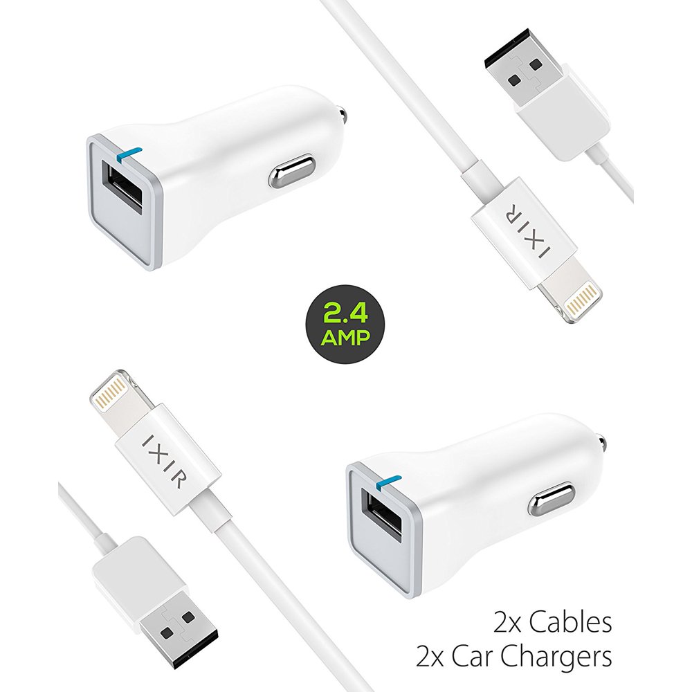 iPhone Charger Apple Lightning Cable Kit by Ixir {2 Car Charger + 2