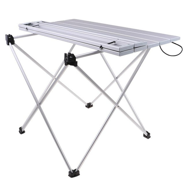 Mesa de camping plegable Cola Tamaño compacto de escritorio comida aluminio al aire libre Plata 56.5x40.5x41cm