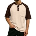 thumbnail image 2 of Hearthz Waffle Knit Thermal Henley Shirts for Men Raglan Short Sleeve Men Graphic T Shirts Moisture Wicking Color Block Men's Athletic Shirts & Tees with Pocket Khaki M, 2 of 6