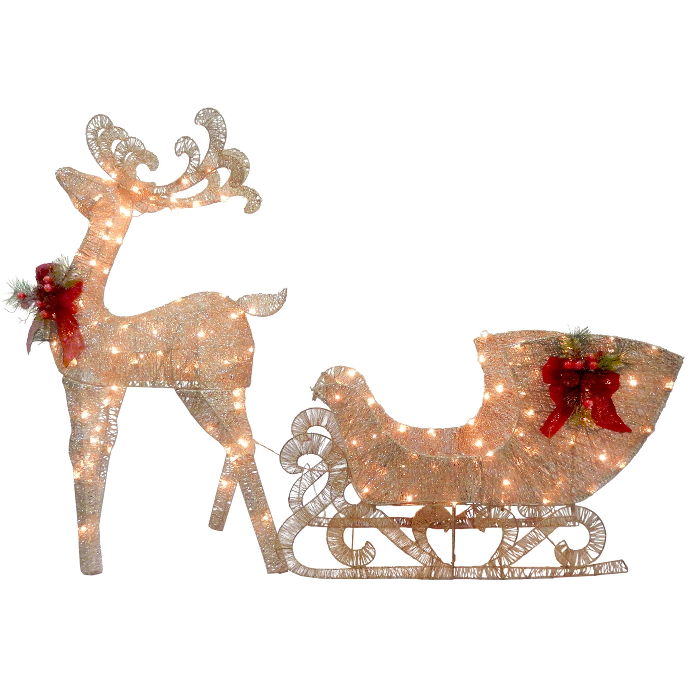 Reindeer and Santa’s Sleigh with LED Lights
