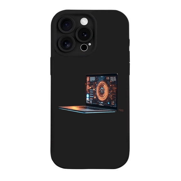 Sleek Yellowing Resistant Lightweight iPhone 15 Pro Case with Futuristic Laptop Graphic Design - Modern Tech Aesthetic
