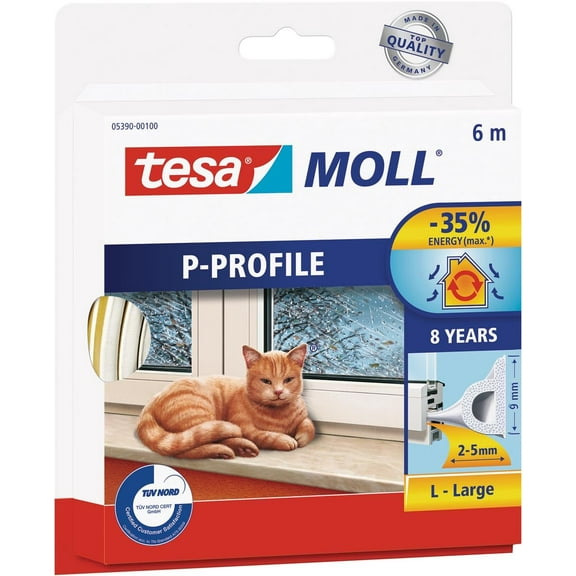 tesamoll P-Profile Seal - Self Adhesive Rubber Draught Excluder for Insulating Gaps in Windows