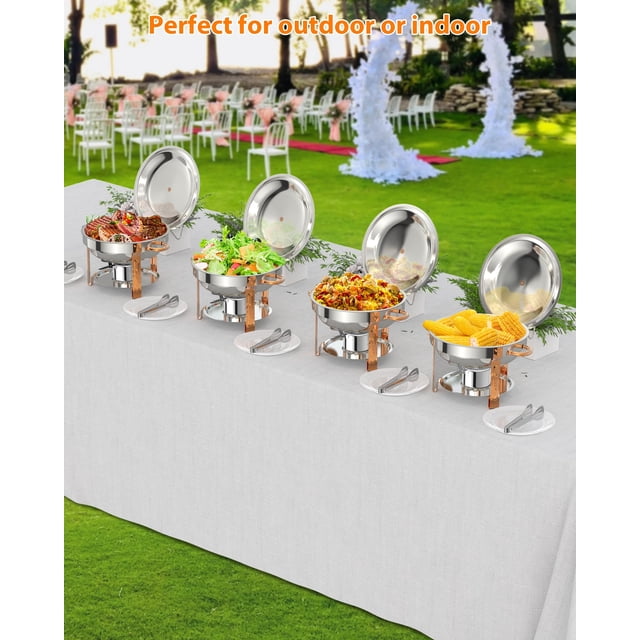 BeesClover Chafers Ronds en Acier Inoxydable, Ensemble de Réchaud de Buffet NSF avec Porte-Couvercle, Cuillère de Service, Pince, pour Événements et Banquets