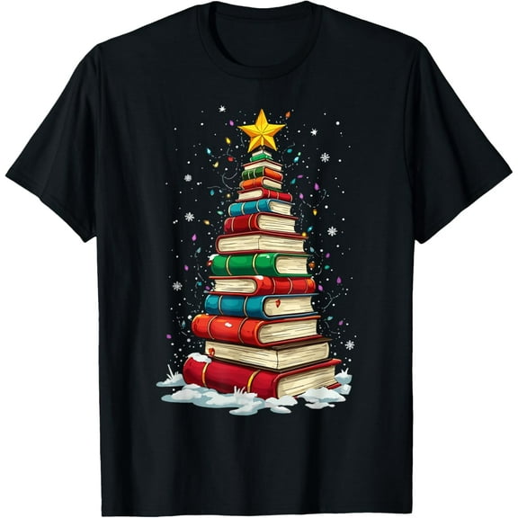 Book Christmas Tree Book Lover Teacher Librarian T-Shirt