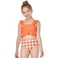 thumbnail image 3 of WOLLED 2-12T Girls Split Ruffled Swimsuit 2PCS Summer Plaid Bikini Swimwear Sleeveless Bathing Suit for Kids Toddler Baby, 3 of 10