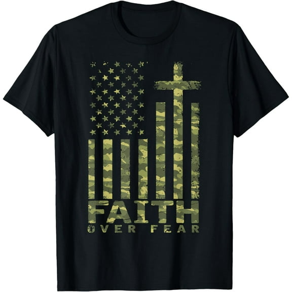 Faith Over Fear Military Camo Inspirational Christian T-Shirt Tee