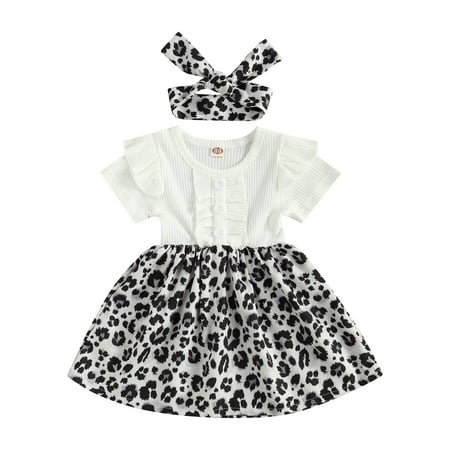 

Juaugusep Kids Dress Girls Floral Round Neck Short Sleeve Button Decoration One-Piece Ruffle Dress For Summer Fall White/Yellow