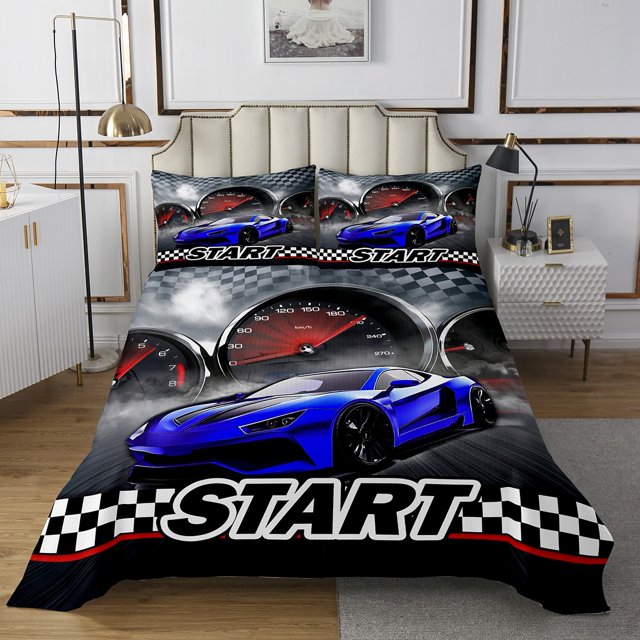 Erosebridal Teens Racing Car Coverlet Set King,Extreme Sports Bedding Set,Fast Car Decor,Ultra Soft,3 Pieces