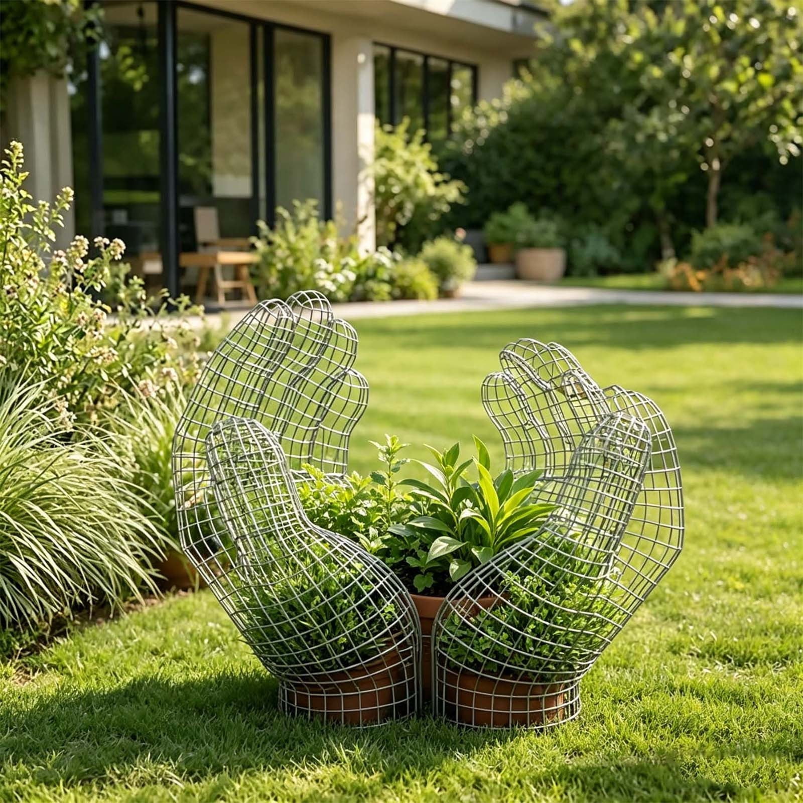 Clea*rance！Hand Shaped Climbing Support Frame for Garden, Decorative Hollow Mesh Plant Trellis for Vines, Living Garden Sculpture for Cucumber Ivy Flower Climbing Support