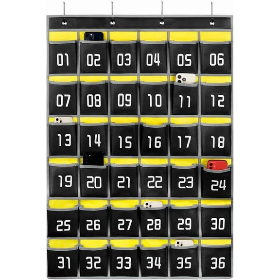 Classroom Accessories Closet Pocket Chart for Cell Phones Holder Wall Door Hanging Organizer (30 Pockets Black)