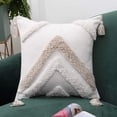 thumbnail image 1 of Pillow Cover Tribal Boho Woven Tufted Throw Decorative Pillowcase with Tassels Super Soft Chenille Square Pillow Cushion Case for Couch Bedroom Car 18X18 Inch, White and Beige, 1 of 7