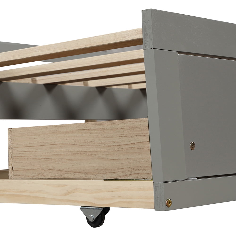 Lowestbest Wooden Daybed with Trundle Bed and Two Storage Drawers, Extendable Bed Daybed