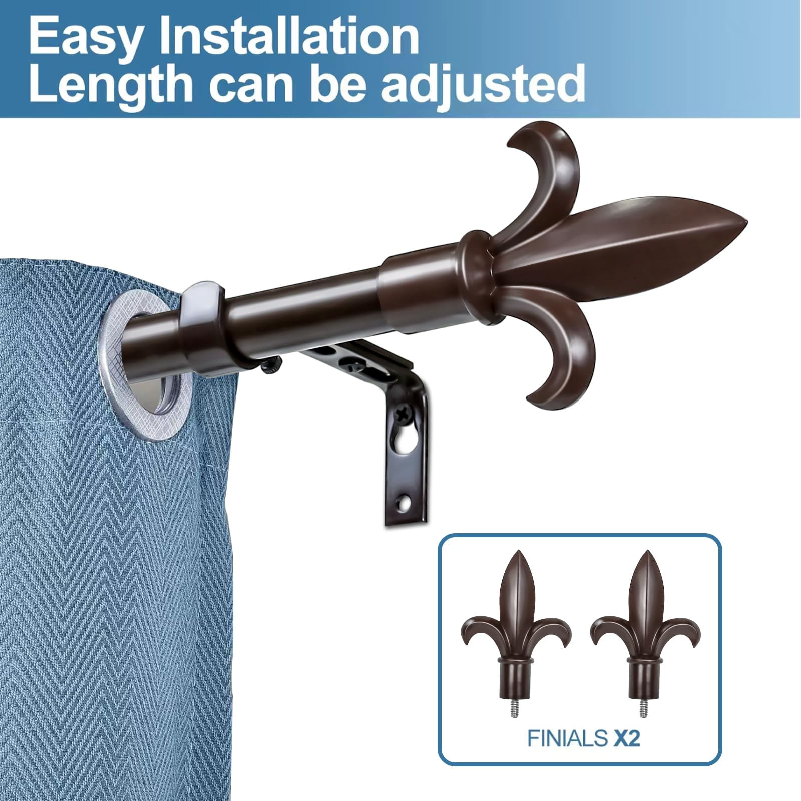 Urbanest Cast Forged Iron Curtain Rod with Fleur de Lis Finials – Heavy-Duty Decorative Designer Drapery Rod, Adjustable Metal Window Rod Set, 3/4" Diameter, 84" to 120", Oil-rubbed Bronze (ORB)