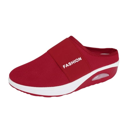 ZPYESWOW Women s Fashion Sneakers with Arch Support Knit Casual Comfort Outdoor Walking Air Cushion Slip on Orthopedic Walking Shoes Red 4.5