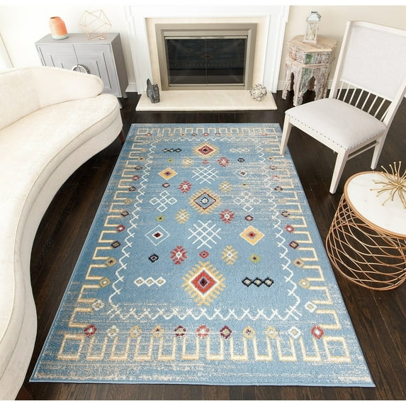 Rugs America Bradford KH60B Gabbeh Blue Tribal Moroccan blue Area Rug, 8'x10'