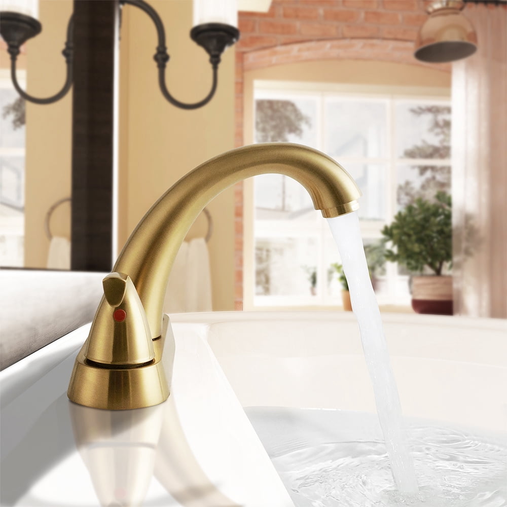 PARLOS Centerset Two-Handle Bathroom Sink Faucet with Metal Drain Assembly and Supply Hose,Brushed Gold