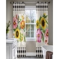 thumbnail image 4 of Spring Floral Sheer Curtains 84 Inch Length 2 Panels Set for Living Room/Bedroom, Sunflower Black White Plaid Pastoral Rustic Kitchen Curtains Grommet Semi-Sheer Curtains Window Treatments 52"x84"x2, 4 of 7