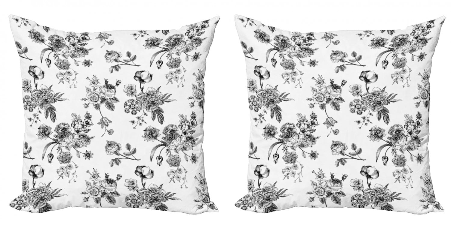 Black and White Zippered Double-Side Digital Print Decor Ambesonne Black and White Throw Pillow Cushion Cover Pack of 2 16 Vintage Floral Pattern Victorian Classic Royal Inspired New Modern Art