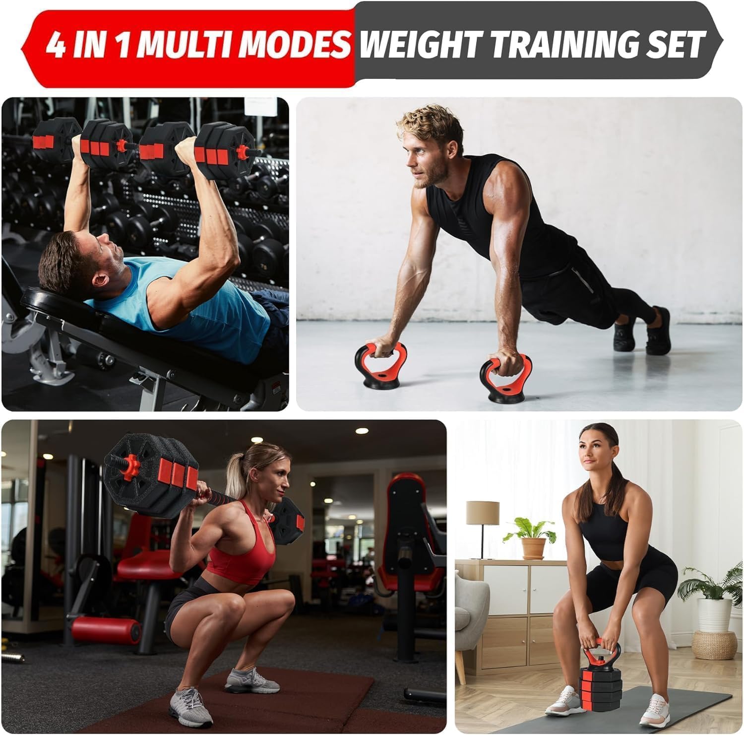 CazToi All in One Adjustable Dumbbell Set with Barbell and Kettlebell for Home Gym