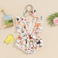thumbnail image 5 of Douhoow Newborn Baby Girl Farm Romper Chicken Print Ruffle Sleeveless Jumpsuit Summer Country Bodysuit with Hairband, 5 of 9
