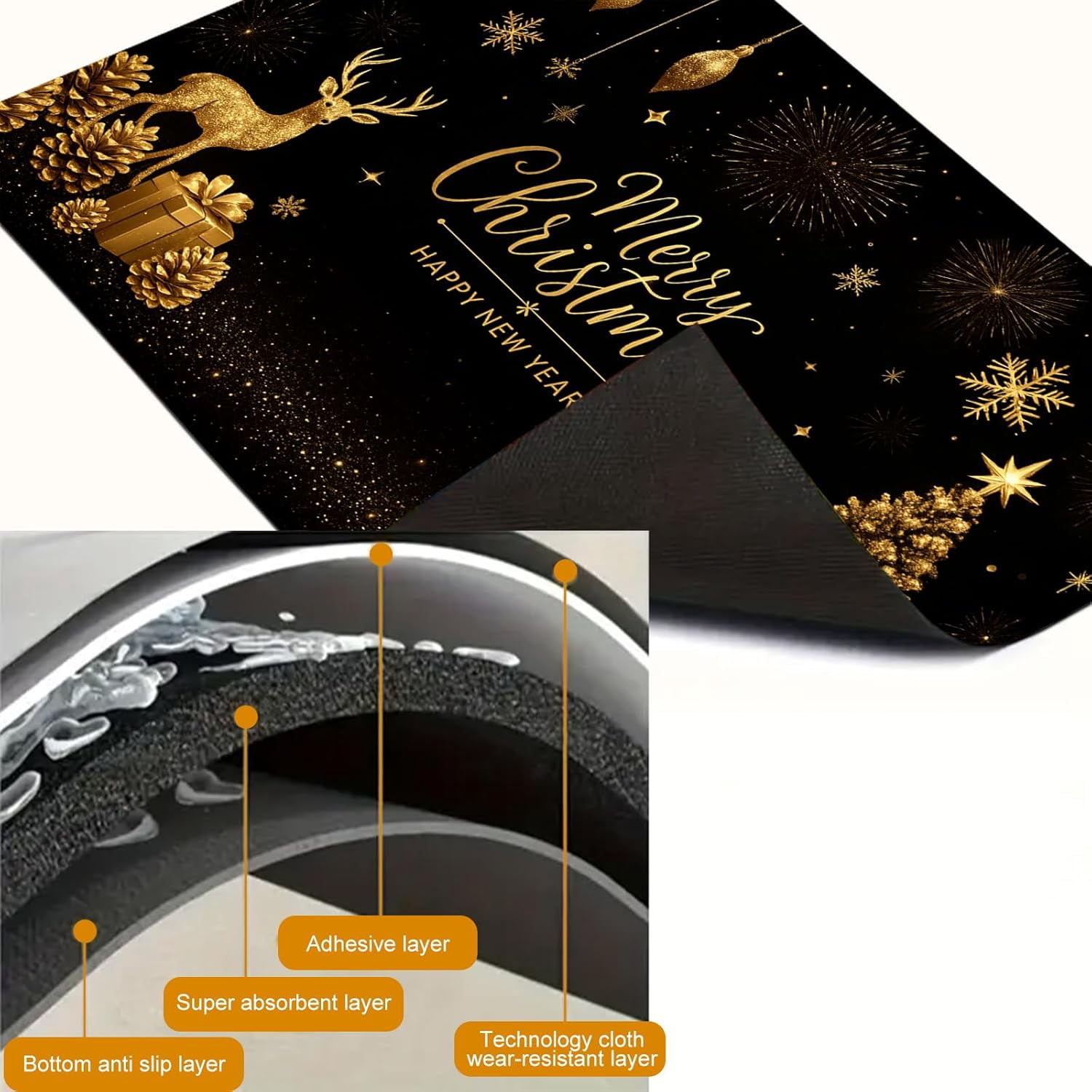 Christmas Stove Top Cover 28x20 Inch Glass Top Protector Silicone Cooktop Mat Heat Resistant Stovetop Cover Golden Deer Tree Holiday Kitchen Decoration